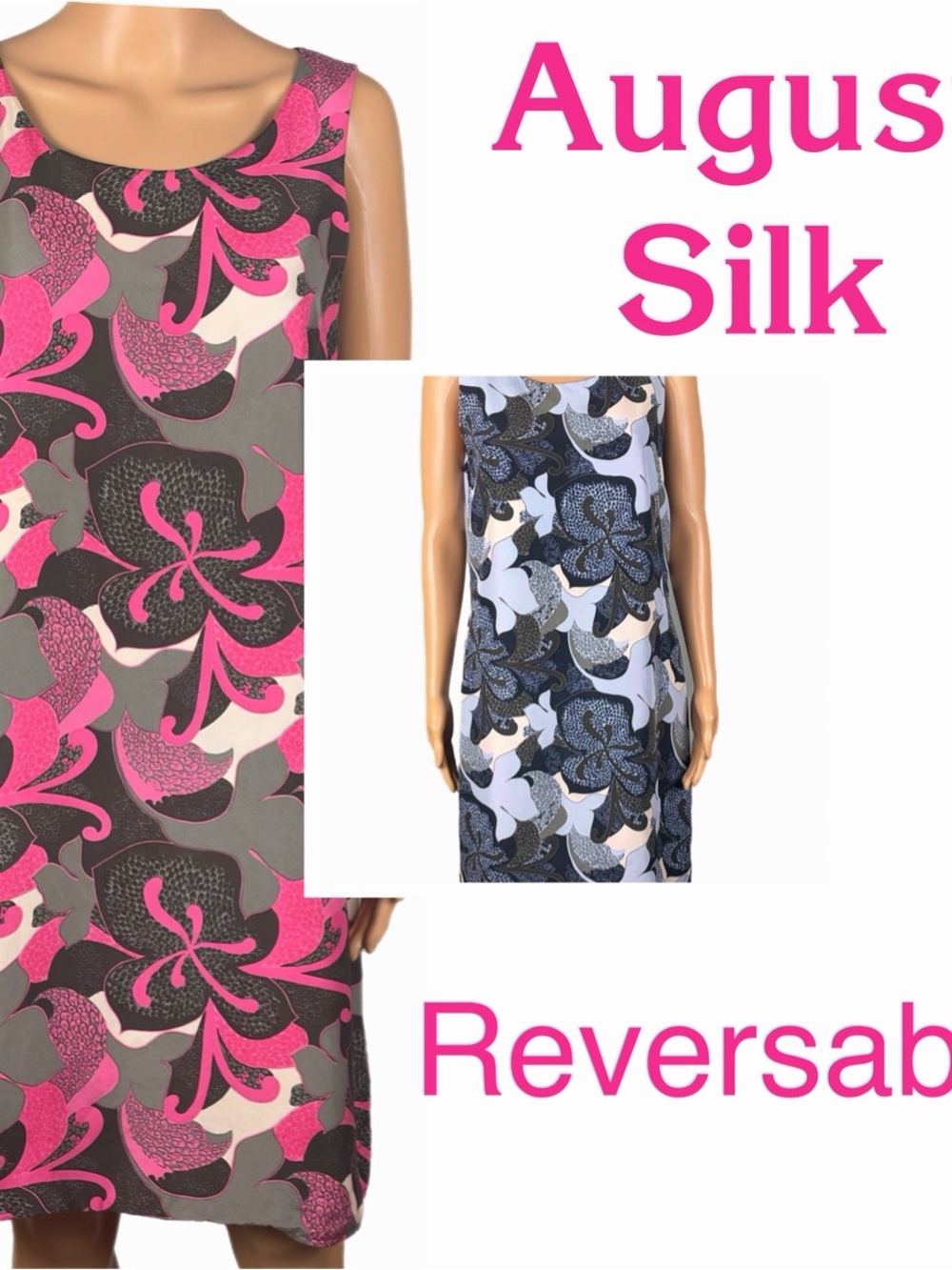 AIGUST SILK 100% Silk REVERSIBLE Abstract Floral Sleeveless Sheath Dress Size 10